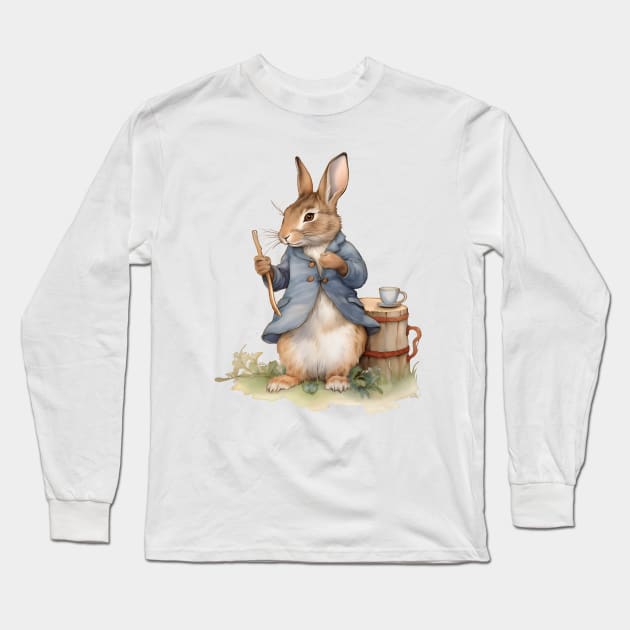 Peter Rabbit having tea Long Sleeve T-Shirt by VelvetEasel